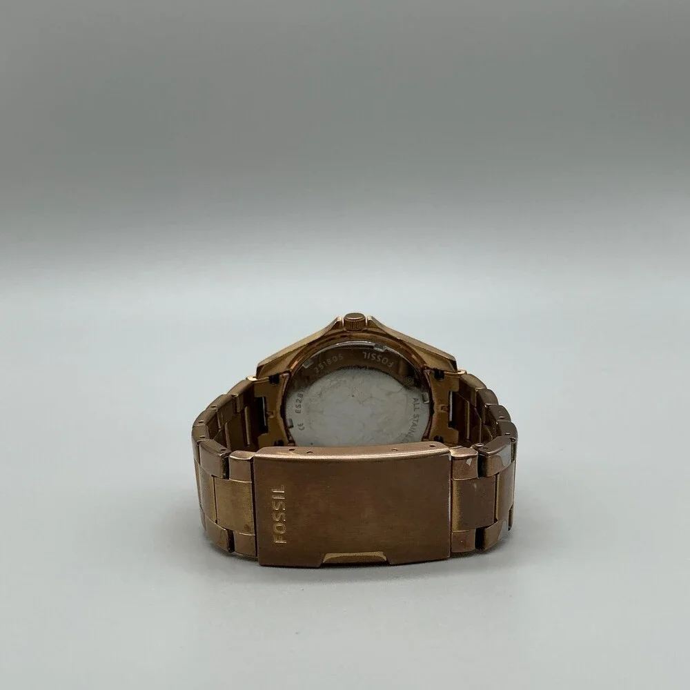 Fossil Womens Watch 38mm Rose Gold Tone Dial Crystal Bezel New Battery 6.75